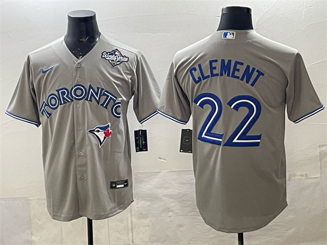 Men's Grey Toronto Blue Jays #22 Ernie Clement 2025 World Series Cool Base Stitched Baseball Jersey